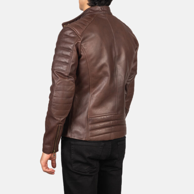 Mens Faisor Brown Leather Biker Jacket Tilted Back-8-1634133862939